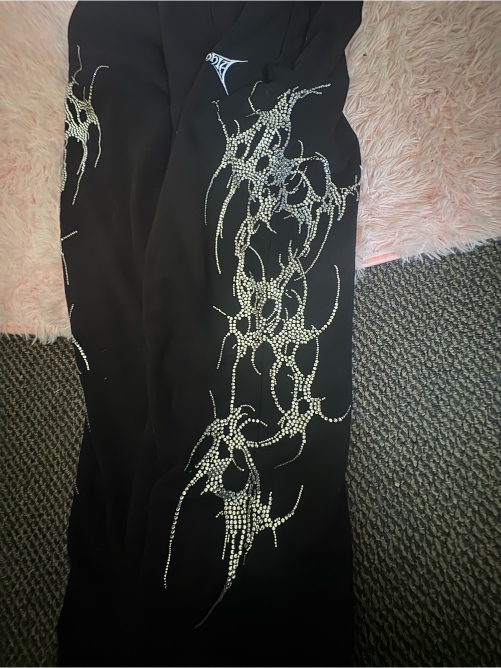 Black Embellished Women's Pants with Rhinestone Detailing